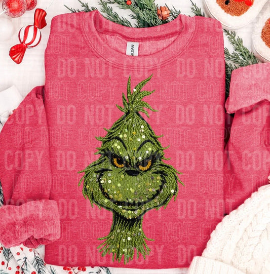 CHRISTMAS SEQUINS GREEN MAN FACE (SBB): *COMPLETED SHIRT*