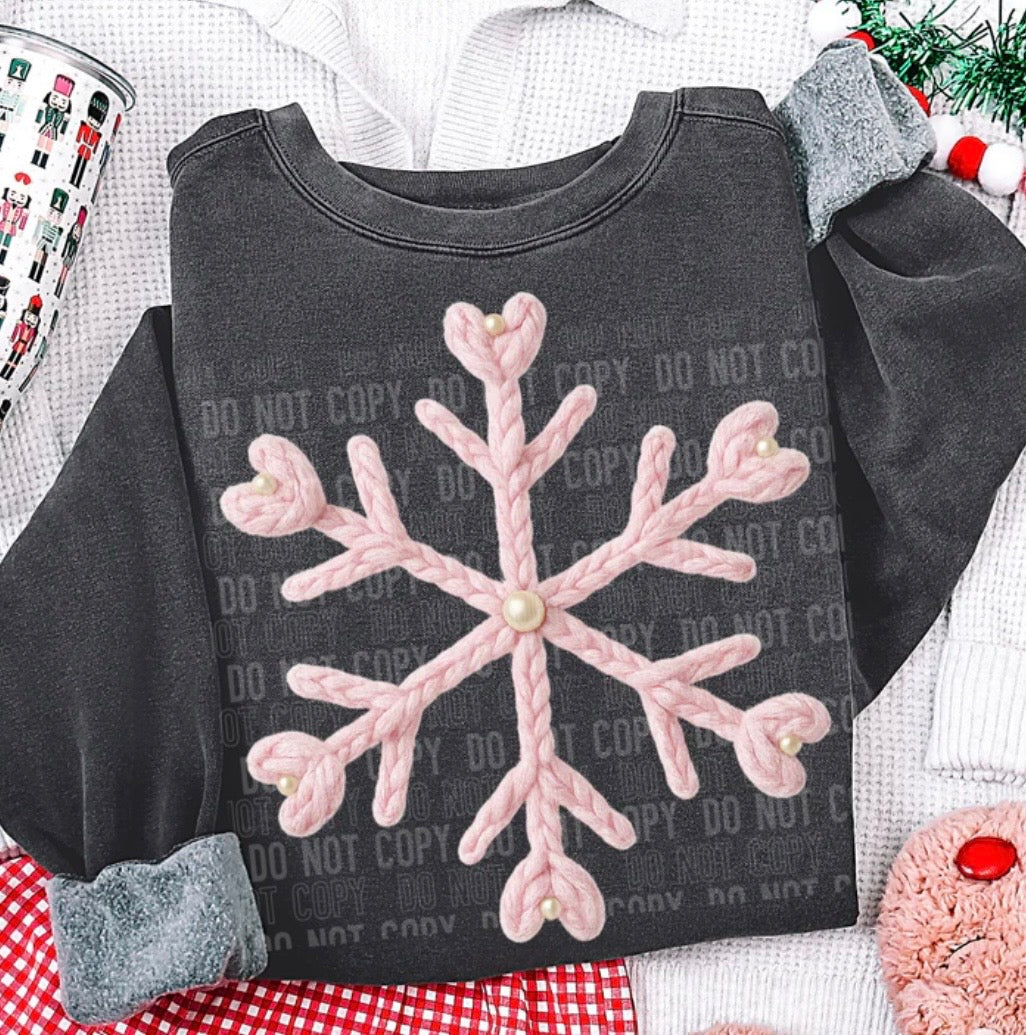 PINK FAUX YARN SNOWFLAKE (SBB): *COMPLETED SHIRT*