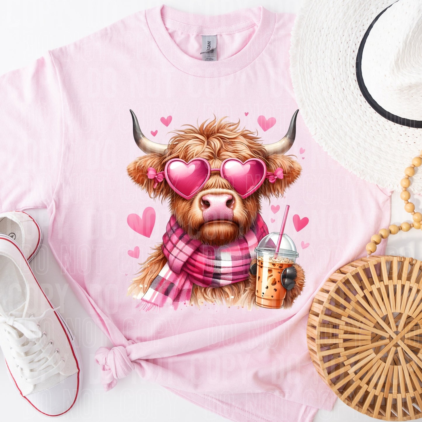 VALENTINE HIGHLAND COW W/ICED COFFEE (SBB 2026): *COMPLETED SHIRT*